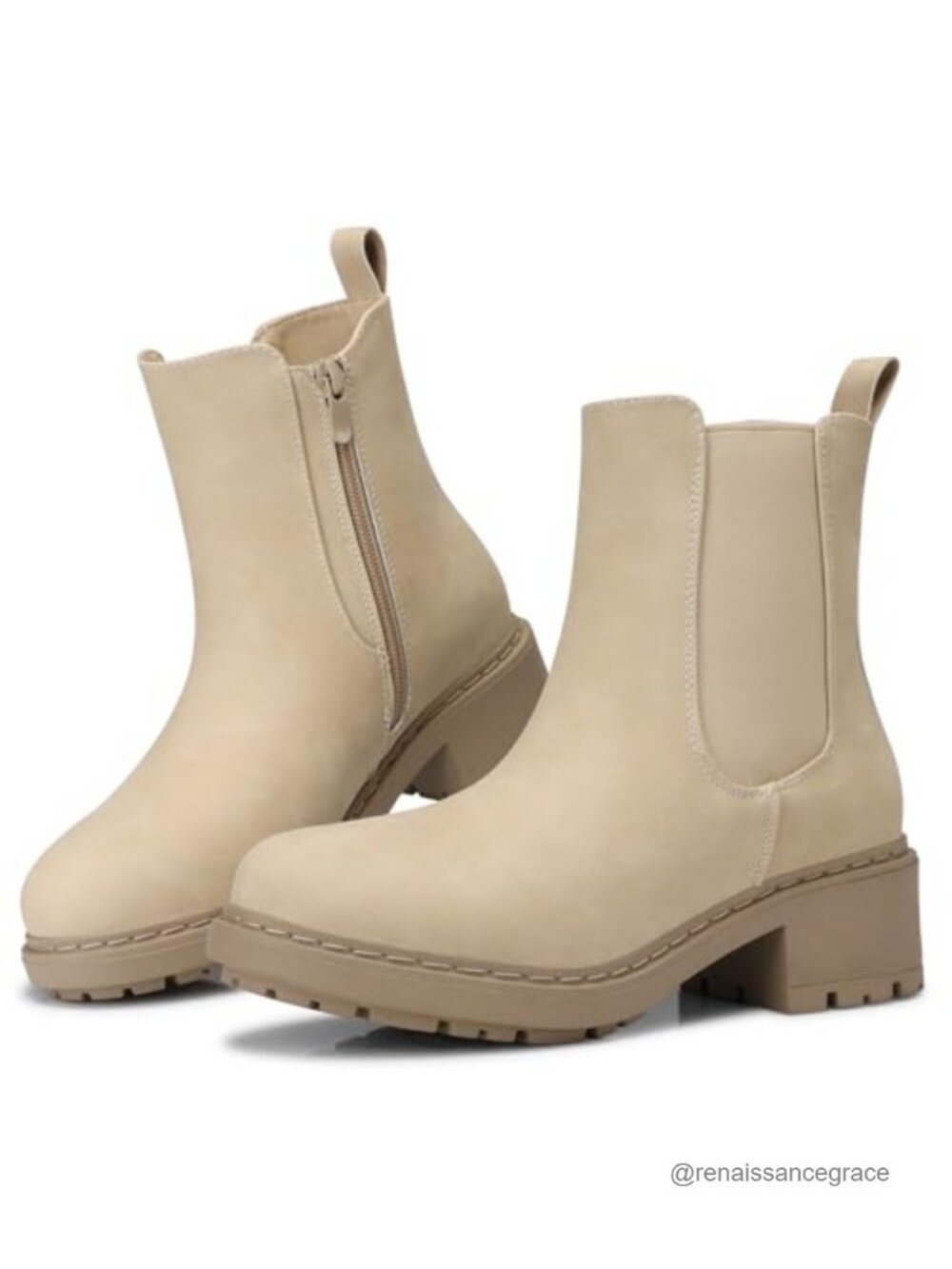 Chelsea Ankle Boots PU Leather Chunky Heel Platform Slip-on Booties